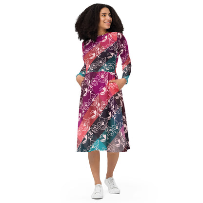 batik long sleeve midi dress