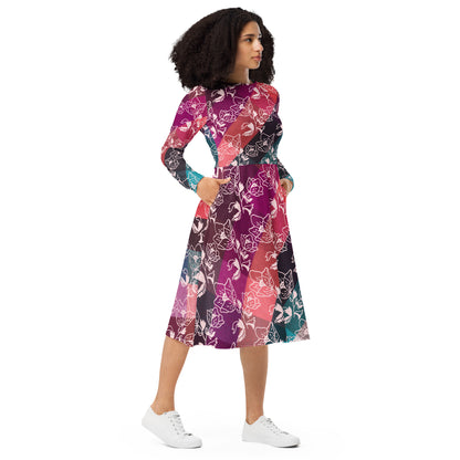 batik long sleeve midi dress