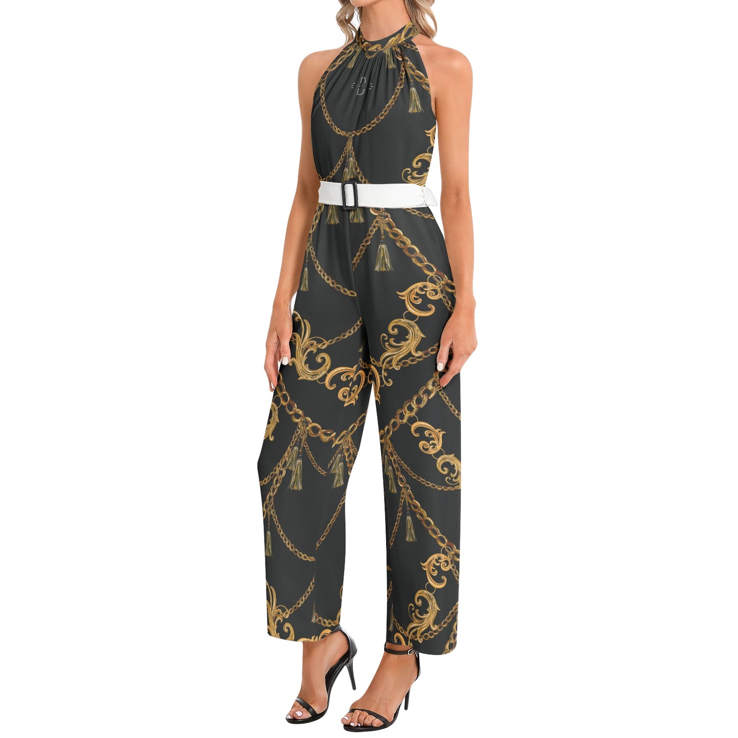 Halter Neck Buckle Belted Jumpsuit