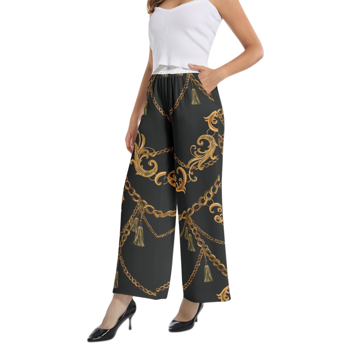 Elastic Waist Wide Leg Pant