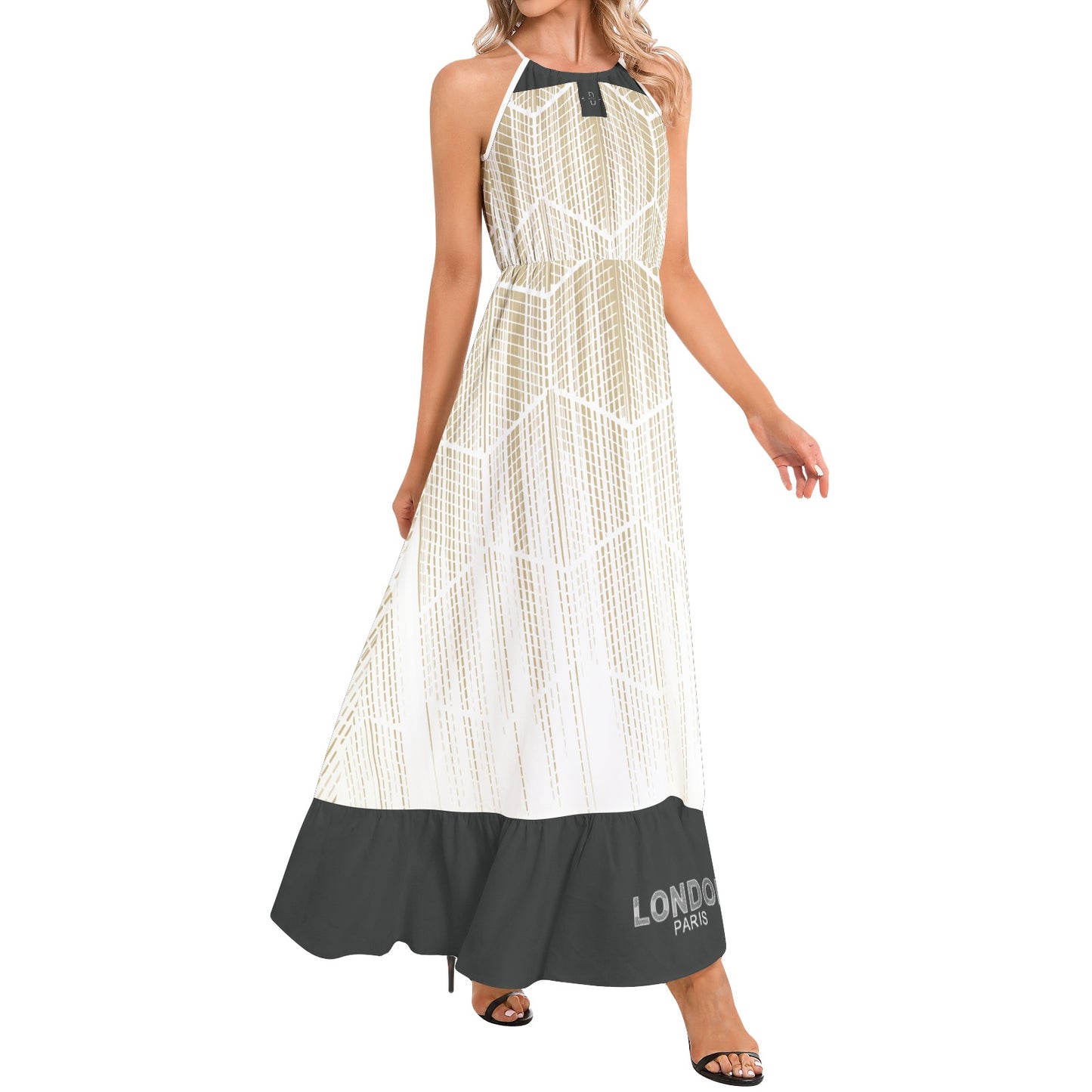 Ruffle Hem Halter Neck Maxi Dress